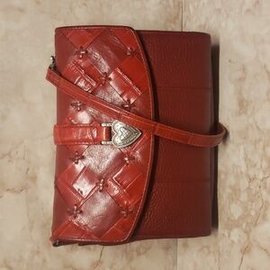 Brighton red leather flap clousure crossbody bag/wallet